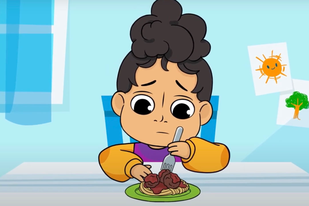 illustration of young girl worried about eating